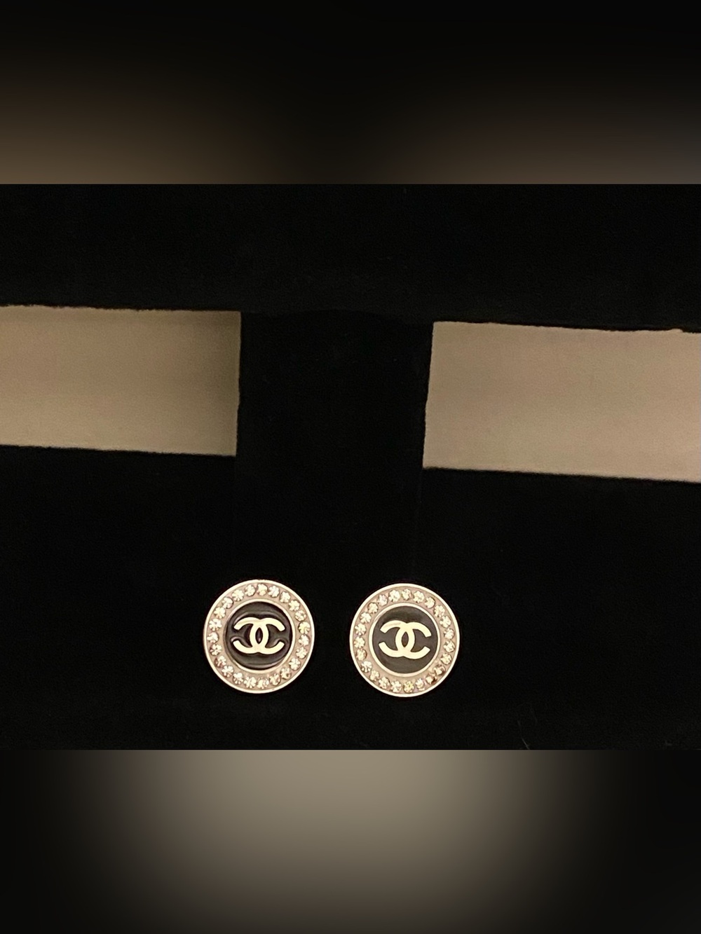 Fashion Jewelry Silver Plated/Black-Enamel C-C logo Crystal Luxury Stud earrings
